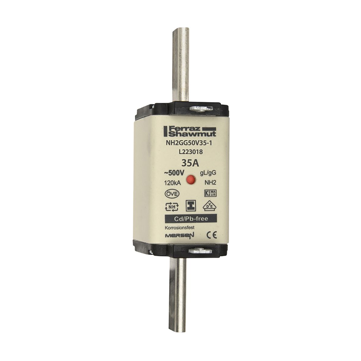 L223018 - NH fuse-link gG, 500VAC, size 2, 35A double indicator/insulated tags